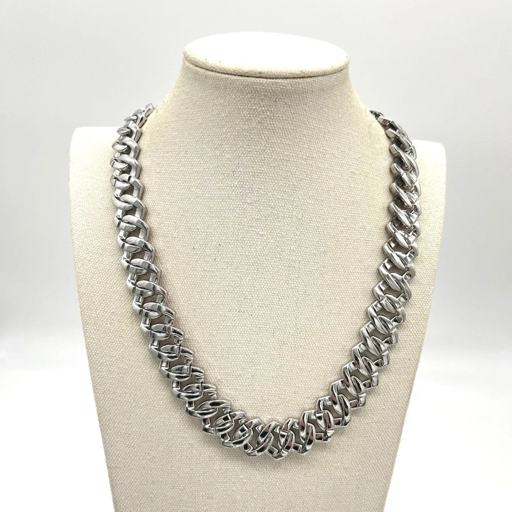 Invicta Pink Crystal Iced Out Cuban Link Chain Necklace Silver Tone 22 Inch‎